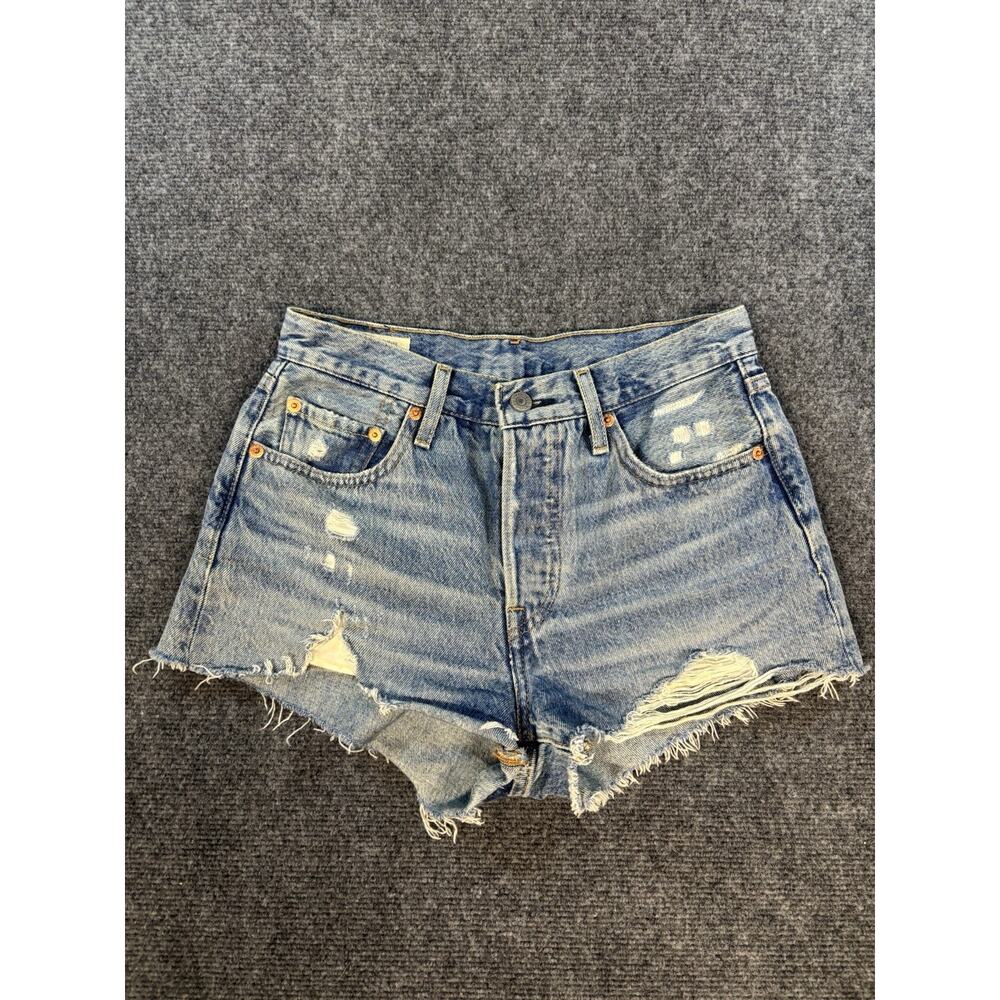 Levi's 501 Cut Out Jean Shorts Light Blue Distressed Size 25